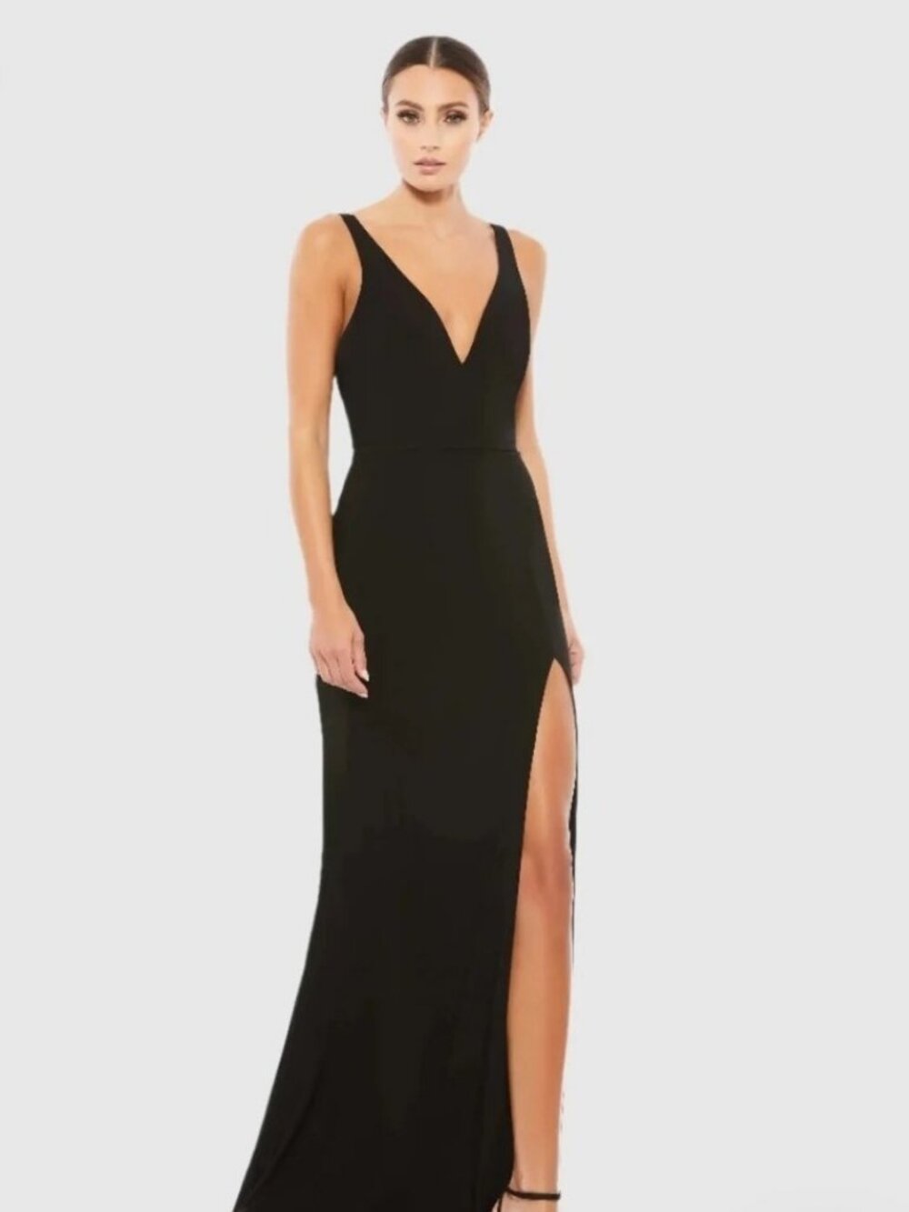 Size 12 Mac Duggal 25846 Black Plunge High Slit Gown NWT